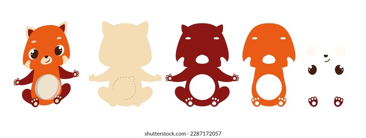 Cute red panda candy ornament. Layered paper decoration treat holder for dome. Hanger for sweets, candy for birthday, baby shower, halloween, christmas. Print, cut out, glue. Vector illustration.
