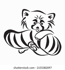 Cute red panda. Cartoon animal design. Vector illustration isolated on white background. Red panda label. Black and white linear paint drawn.