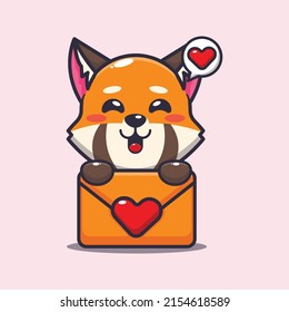 cute red panda cartoon character with love message