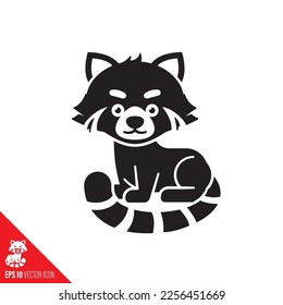 Cute red panda cartoon character vector glyph icon.