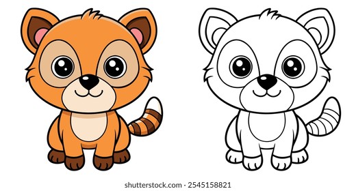 Lindo Panda Rojo Dibujos Animados Para Colorear Para Los Niños. Libro para colorear de Panda imprimible. Ilustración vectorial de personaje de dibujos animados de Red Panda