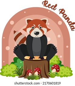 Cute red panda in cartoon flat style illustration