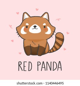 Cute Red Panda cartoon hand drawn style