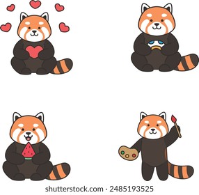 cute red panda cartoon illustation