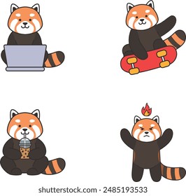 cute red panda cartoon illustation