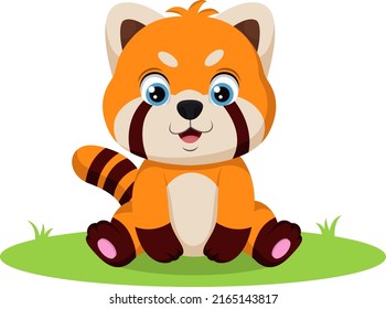 Cute red panda cartoon sitting in the grass