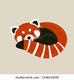 cute red panda in cartoon style. vector isolated image of an exotic animal. the bamboo bear is sleeping. stock vector illustration. EPS 10.