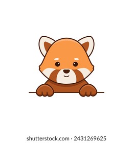 Cute red panda in cartoon style. Vector flat illustration