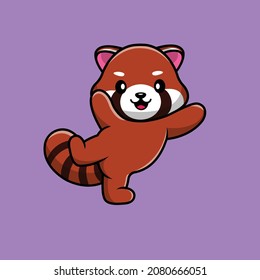 Ilustración del icono del vector de dibujos animados Cute Red Panda. Vector Premium Aislado con Concepto De Icono Animal. Estilo de dibujo plano