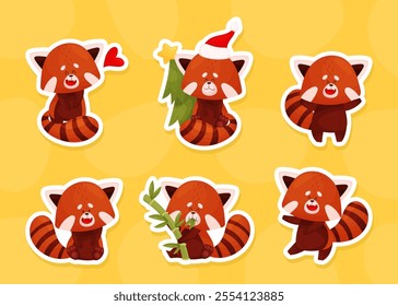 Cute Red Panda Character Doing Different Activities Vector Set