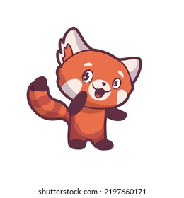 Cute red panda character. Vector hand drawn illustration 
