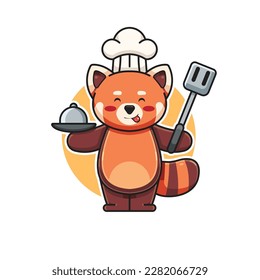 cute red panda chef character vector illustration, red panda mascot animal logo, cartoon animal