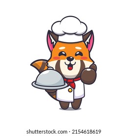 cute red panda chef mascot cartoon character with dish