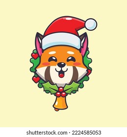 Cute red panda in christmas day. Cute christmas cartoon illustration.