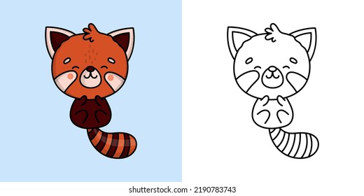 Cute Red Panda Clipart for Coloring Page and Illustration. Happy Clip Art Animal. Vector Illustration of a Kawaii Red Panda for Stickers, Prints for Clothes, Baby Shower, Coloring Pages.
