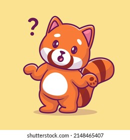 Cute Red Panda Confuse Cartoon Vector Icon Illustration. Animal Nature Icon Concept Isolated Premium Vector. Flat Cartoon Style