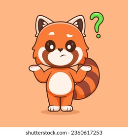 Cute Red Panda Confused Thinking Cartoon Vector Icon Illustration. Animal Nature Icon Concept Isolated Premium Vector. Flat Cartoon Style