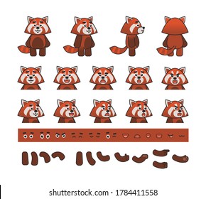 Cute red panda creation kit. Create your own animation, action, pose. Vector illustration bundle