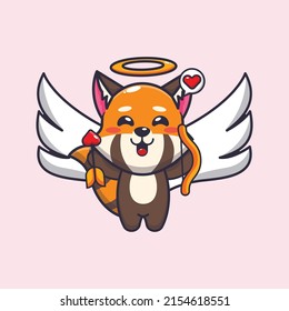 cute red panda cupid cartoon character holding love arrow