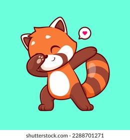 Ilustración del icono del vector de dibujos animados Cute Red Panda Dabbing. Concepto de icono de la naturaleza animal Vector Premium aislado. Estilo de dibujo plano