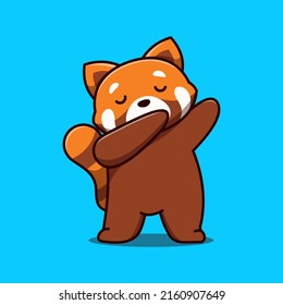 Cute Red Panda Dabbing Pose Cartoon Icon Illustration