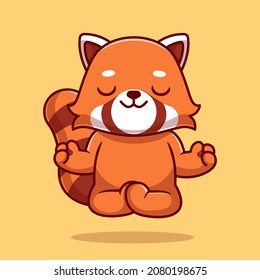 Cute Red Panda Doing Yoga Cartoon Vector Icon Illustration. Animal Sport Icon Concept Isolated Premium Vector. Flat Cartoon Style