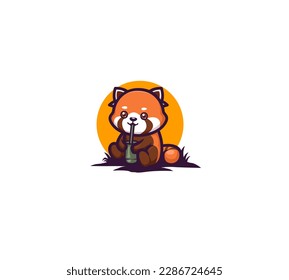 Cute red panda drink mascot logo