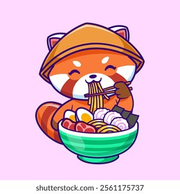 Cute Red Panda Eating Ramen Noodle Cartoon Vector Icon 
Illustration. Animal Food Icon Concept Isolated Premium 
Vector. Flat Cartoon Style 