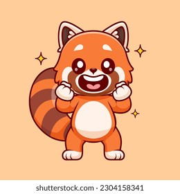 Cute Red Panda Emocionó La Ilustración Del Icono Del Vector De Caricaturas. Concepto de icono de la naturaleza animal Vector Premium aislado. Estilo de dibujo plano