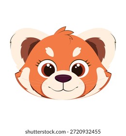 Cute red panda face illustration with big eyes in cartoon style. Adorable animal character isolated on white background, perfect for kids designs, stickers, prints, and educational projects.