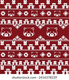 Cute Red Panda Face Traditional Pattern Vector