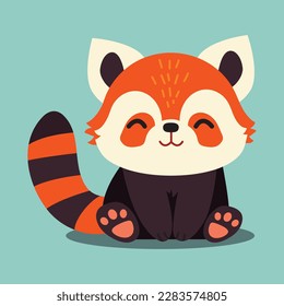 Cute red panda, flat hand-drawn illustration, bamboo background, vector graphics, orange and mint, tabby tail, pink paws, smiling sleeping animal art for kids and decor