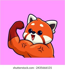 cute red panda flexing muscle emotes sticker cartoon vector illustration