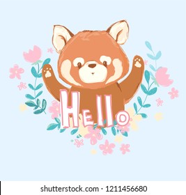  Cute red panda and flowers vector illustration, Children's prints and posters