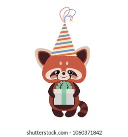 Cute red panda with a gift