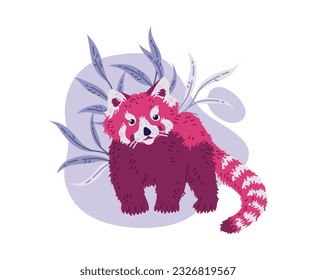 Cute red panda, hand drawn flat vector illustration isolated on white background. Furry animal drawing. Lesser panda cartoon character for kids designs.