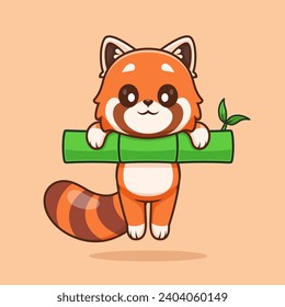 Cute Red Panda Hanging On Bamboo Cartoon Vector Icon
Illustration. Animal Nature Icon Concept Isolated Premium
Vector. Flat Cartoon Style