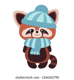 Cute red panda with a hat and scarf