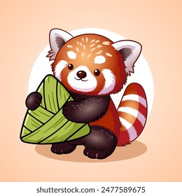 Cute Red Panda Holding A Big Chinese Dragon Boat Festival Rice Dumpling