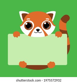 Cute red panda holding blank banner