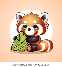 Cute Red Panda Holding Chinese Dragon Boat Festival Rice Dumpling