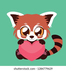 Cute red panda holding a heart