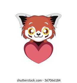 Cute red panda holding a heart