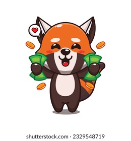 cute red panda holding money cartoon vector illustration.