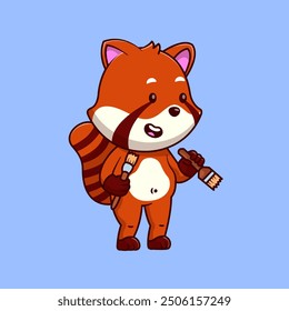 Cute Red Panda Holding A Paint Brush Cartoon Vector Icon Illustration. Animal Construction Concept. Flat Cartoon Style.