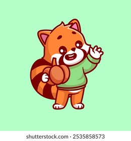 Cute Red Panda Holding Pumpkin And Wearing Sweater Cartoon Vector Icon Illustration. Animal Fashion Icon Concept Isolated Premium Vector. Flat Cartoon Style