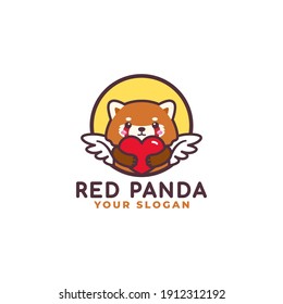 Cute Red Panda Hugging Heart Care Logo Mascot Baby Shop
