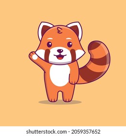 Cute red panda illustration waving hand