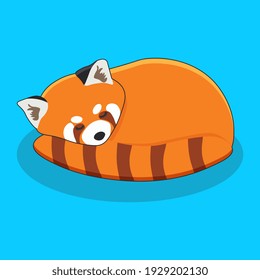 Cute Red Panda Isolated On Blue Background. Vector Illustration In Cartoon Style.