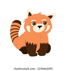 Cute Red Panda Isolated On White Background. Cartoon Vector Illustration.  